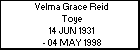 Velma Grace Reid Toye