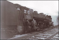 Val and CPR engine that went off the track at Powassan 1950.JPG